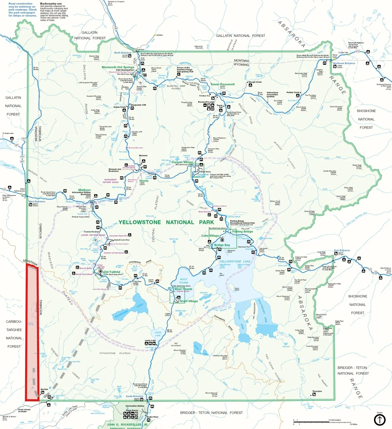 Trail map showing the path through Yellowstone Zone of Death with marked locations