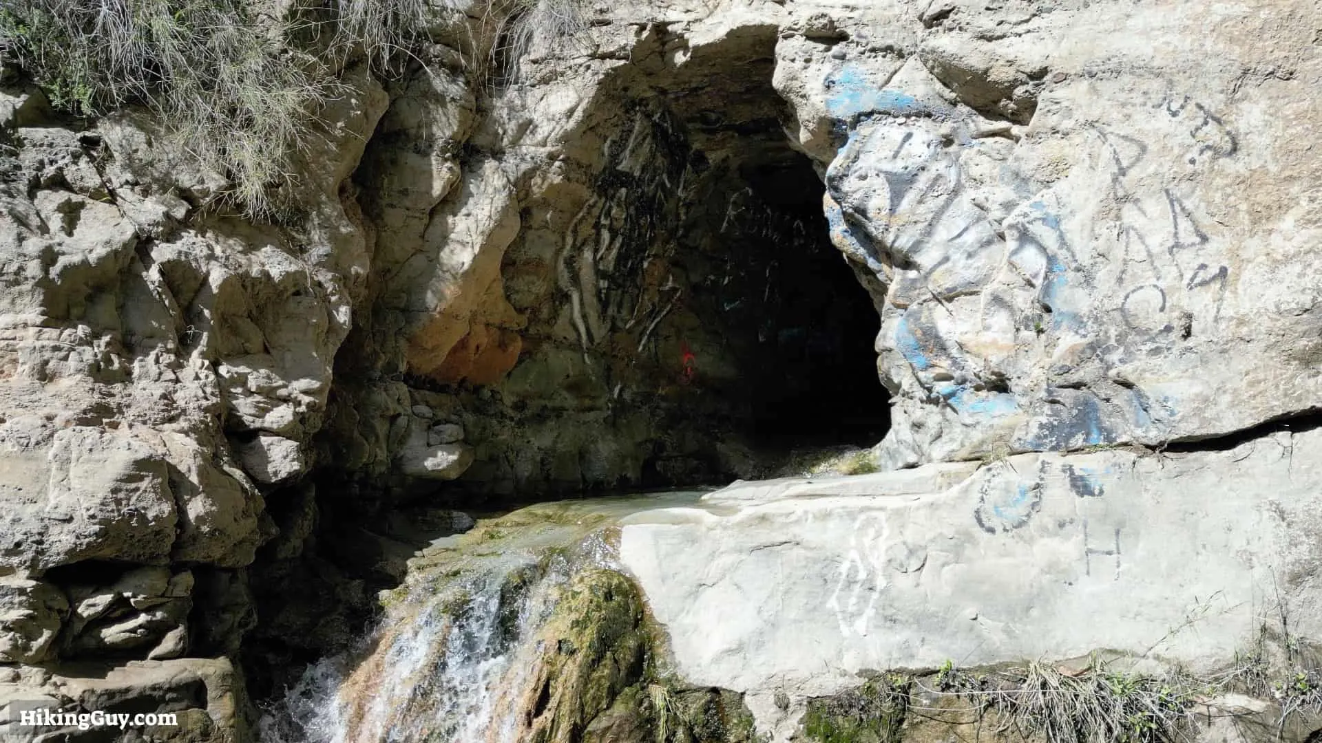 Black Star Canyon Falls waterfall and historic mine entrance