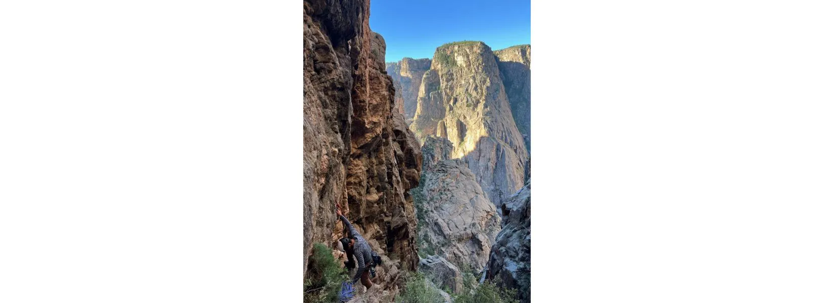 Climber on Maiden Voyage route in Black Canyon of the Gunnison
