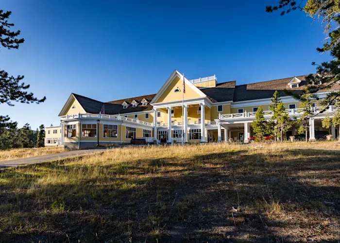 Lake Yellowstone Hotel exterior showcasing elegant architecture among the premier hotels in Yellowstone National Park