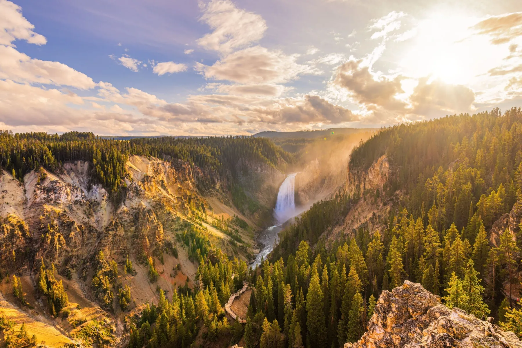 Grand Canyon of Yellowstone in September with fall colors and dramatic weather